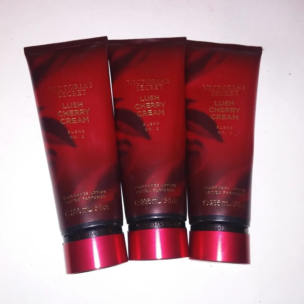 Set of 3 Victoria Secret Fragrance Lotion Lush Cherry Cream Full Size 8oz Each